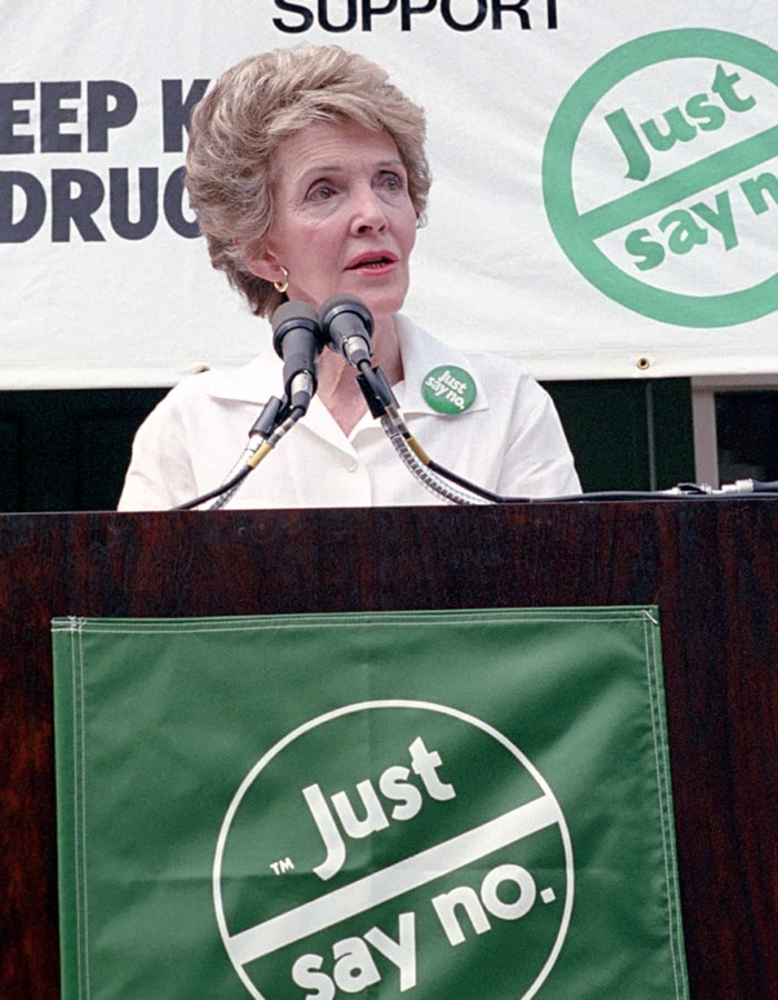 Nancy Reagan speaks at a "Just Say No" rally.