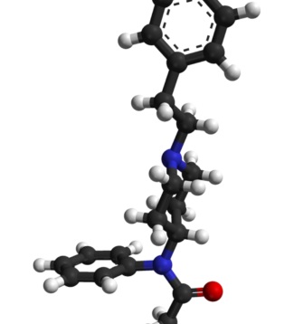 Molecular model of fentanyl.