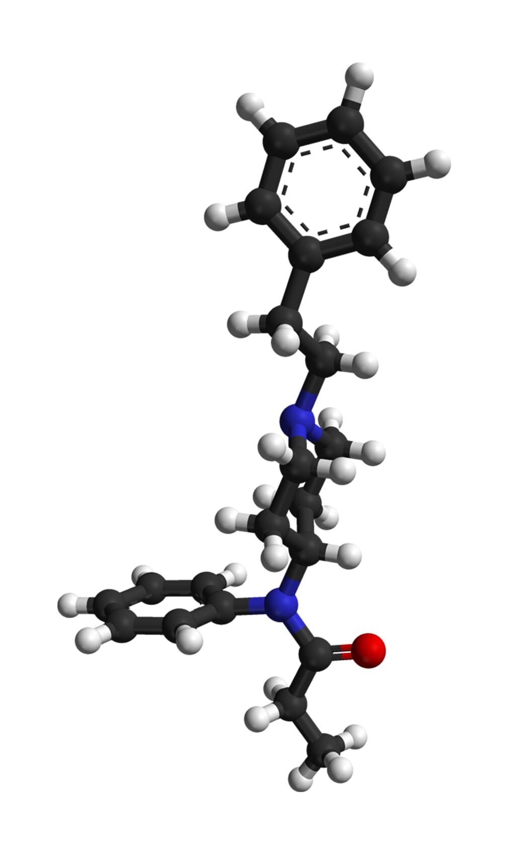 Molecular model of fentanyl.