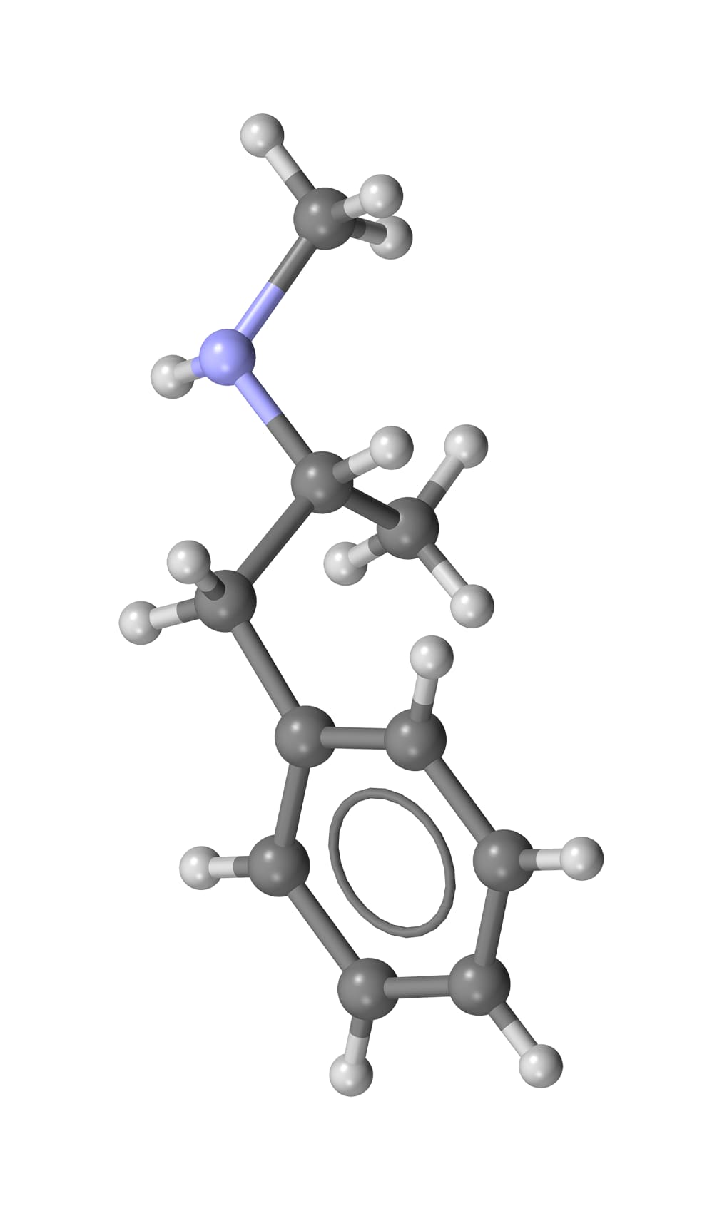 Molecular model of methamphetamine.