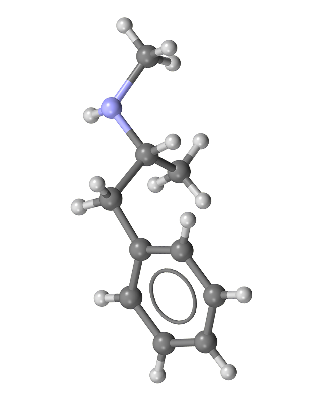 Molecular model of methamphetamine.