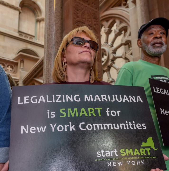 Activists protest for NY marijuana legalization with DPA's marijuana-justice focused campaign.